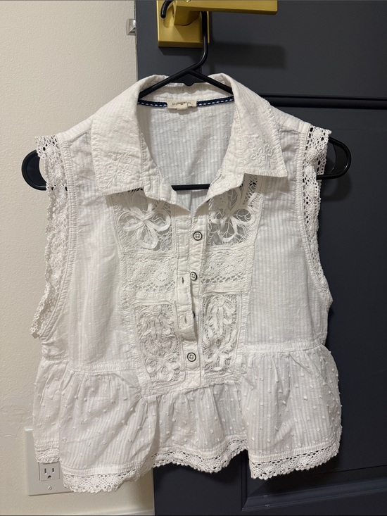 Pilcro Tops - Pilcro White Sleeveless Lace-Trim Peplum Camisole